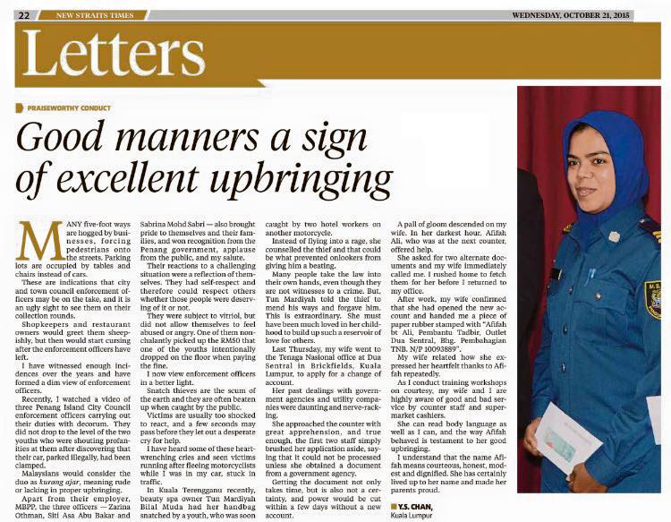 Good Manners a sign of excellent upbringing