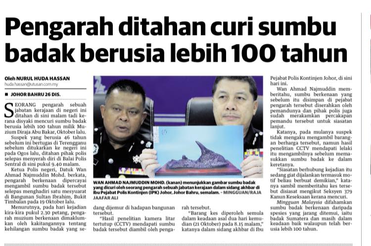 Pengarah ditahan curi sumbu badak berusia lebih 100 tahun