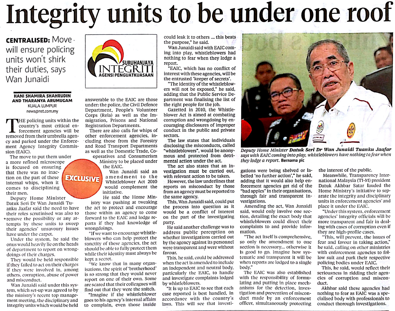 The Integrity Police Integrity Unit To Be Under One Roof