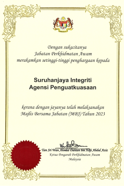 Sijil Penghargaan MBJ EAIC Tahun 2023